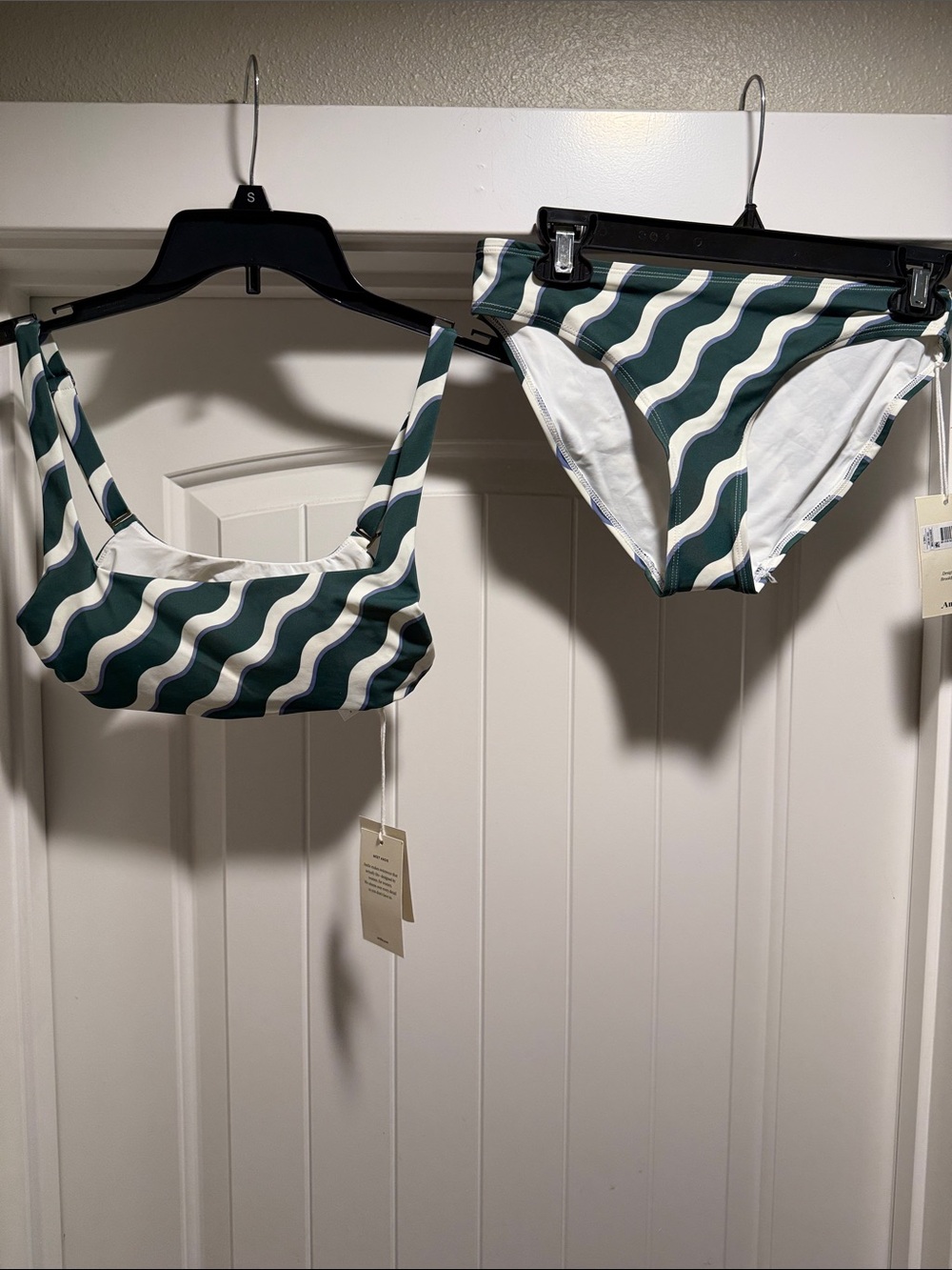 Andie Green & White Wave-Stripe Bikini Set
